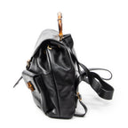 Mochila grande de bambú en piel de becerro negra