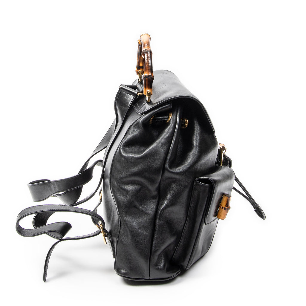 Mochila grande de bambú en piel de becerro negra