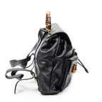 Mochila grande de bambú en piel de becerro negra