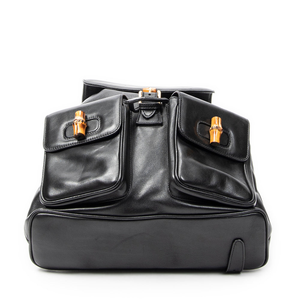 Mochila grande de bambú en piel de becerro negra
