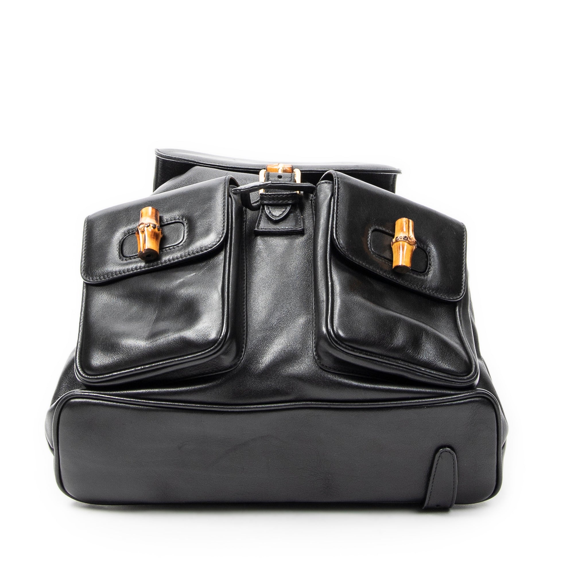 Mochila grande de bambú en piel de becerro negra