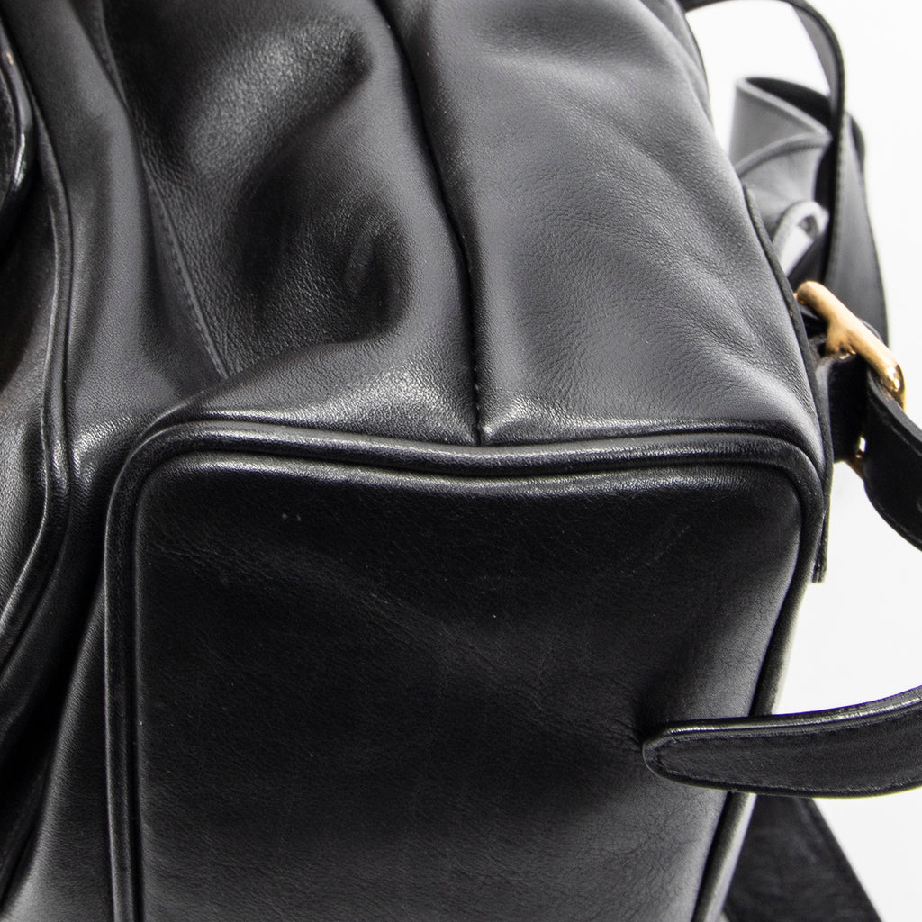 Mochila grande de bambú en piel de becerro negra