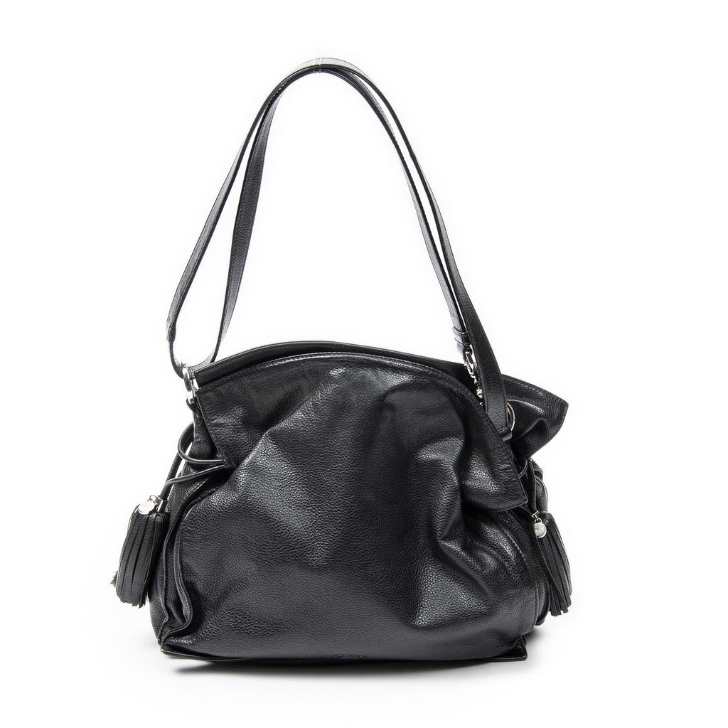 Shoulder Bag Medium Tassel Flamenco Black Grained Calfskin Leather