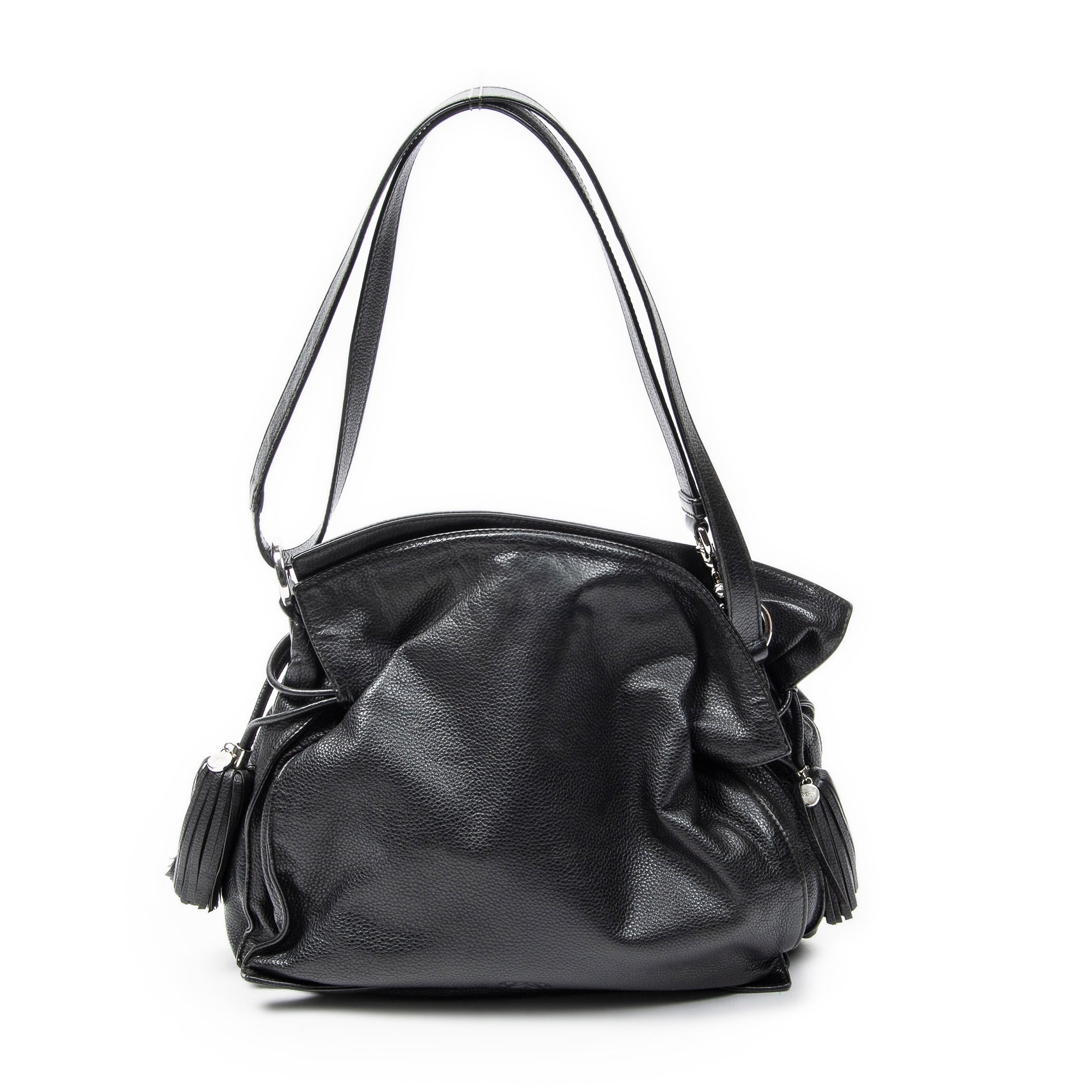 Shoulder Bag Medium Tassel Flamenco Black Grained Calfskin Leather