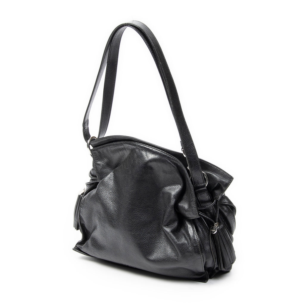 Shoulder Bag Medium Tassel Flamenco Black Grained Calfskin Leather