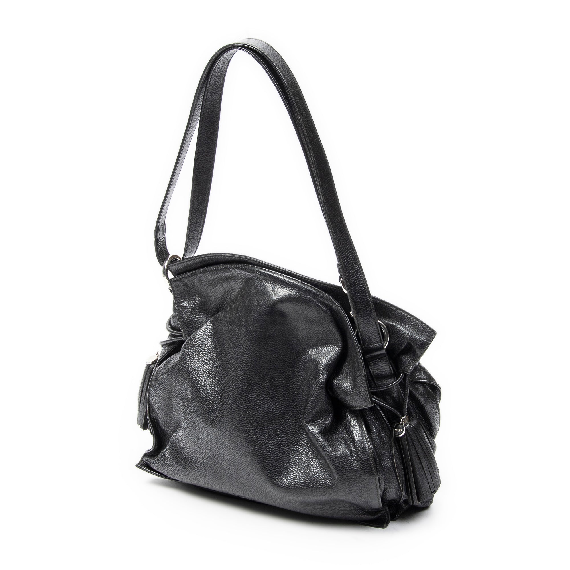 Shoulder Bag Medium Tassel Flamenco Black Grained Calfskin Leather