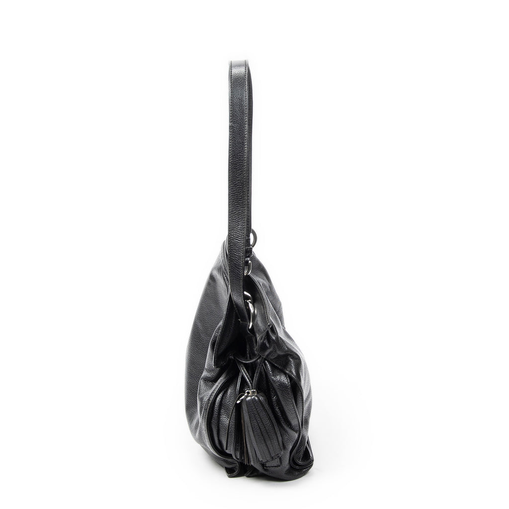 Shoulder Bag Medium Tassel Flamenco Black Grained Calfskin Leather