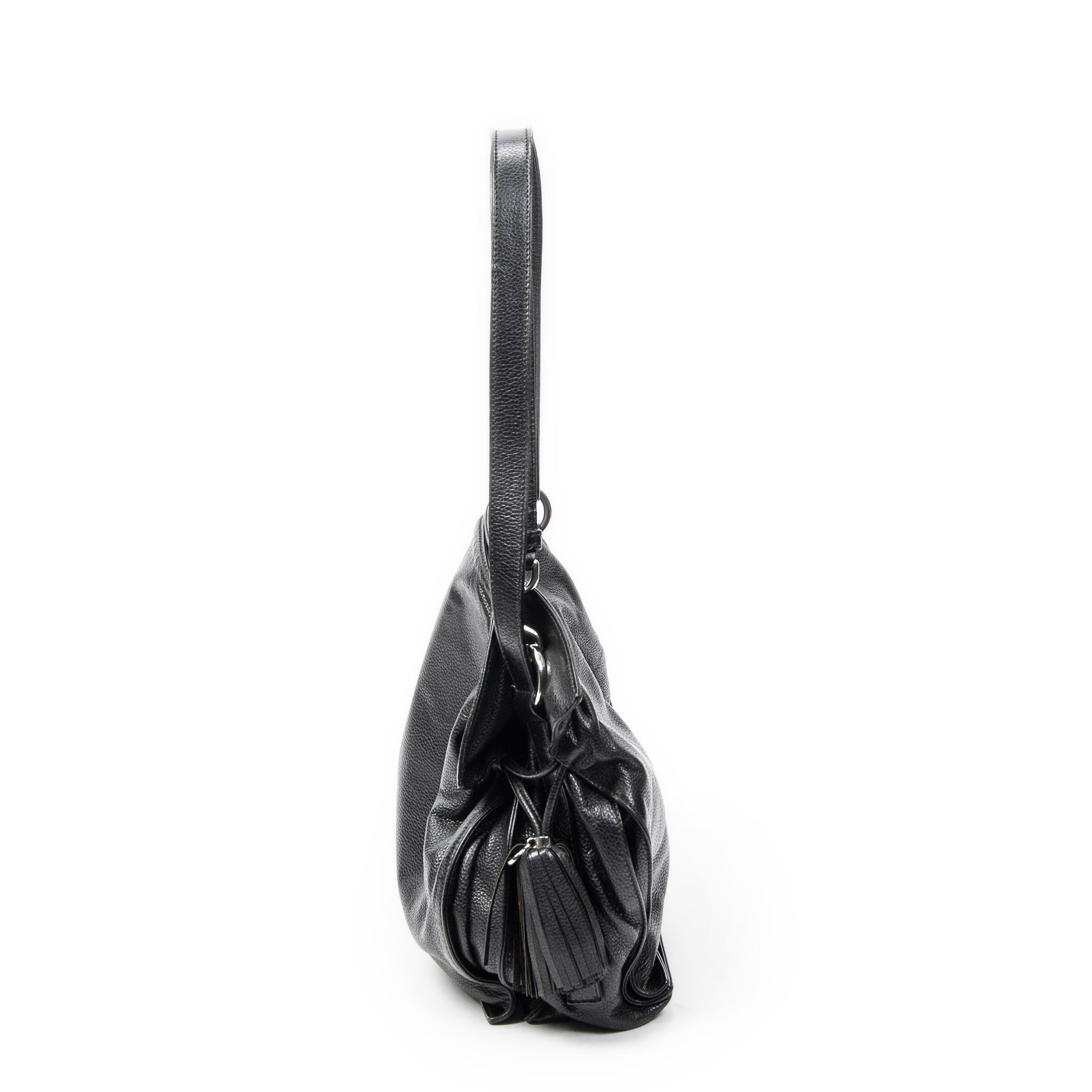 Shoulder Bag Medium Tassel Flamenco Black Grained Calfskin Leather