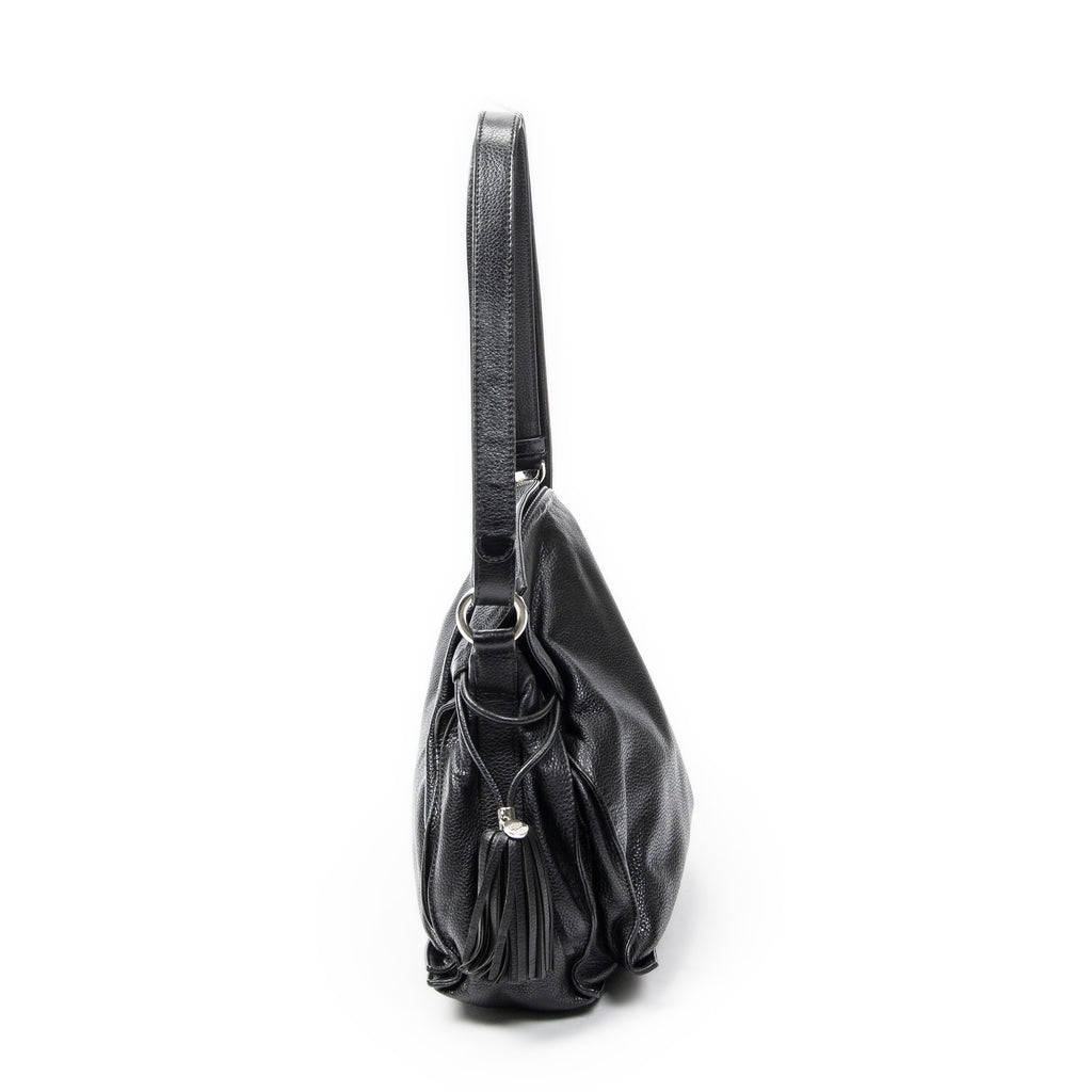 Shoulder Bag Medium Tassel Flamenco Black Grained Calfskin Leather