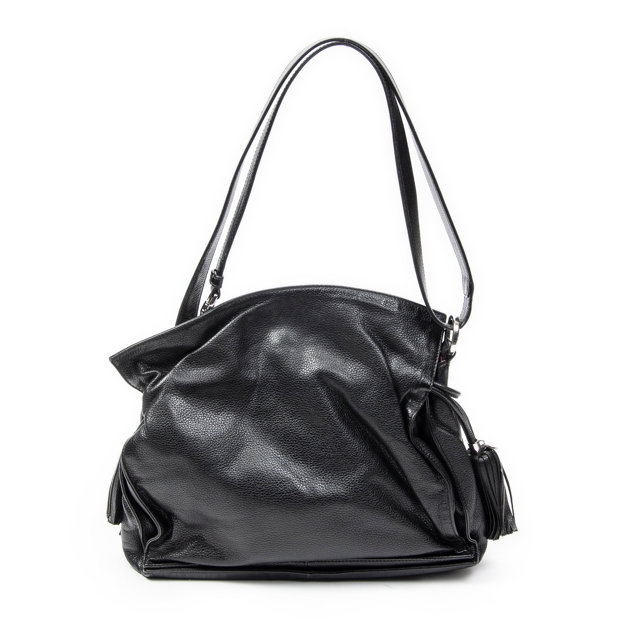 Shoulder Bag Medium Tassel Flamenco Black Grained Calfskin Leather