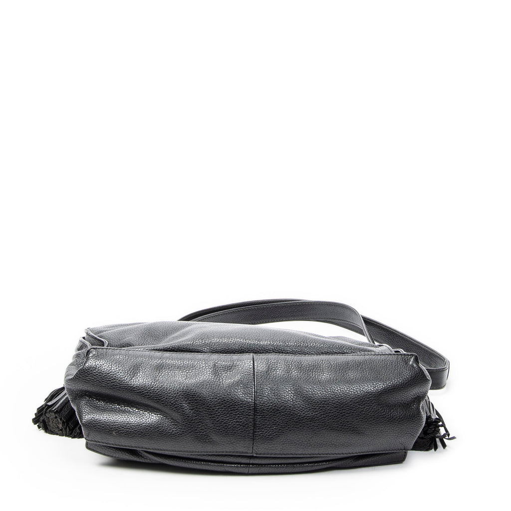 Shoulder Bag Medium Tassel Flamenco Black Grained Calfskin Leather