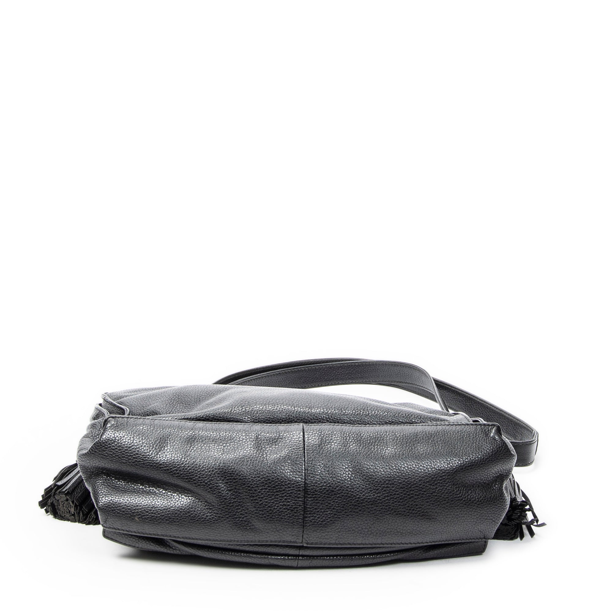Shoulder Bag Medium Tassel Flamenco Black Grained Calfskin Leather