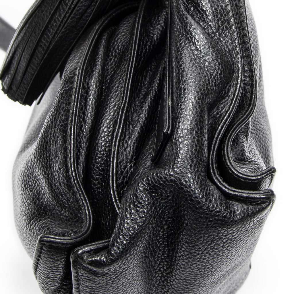 Shoulder Bag Medium Tassel Flamenco Black Grained Calfskin Leather