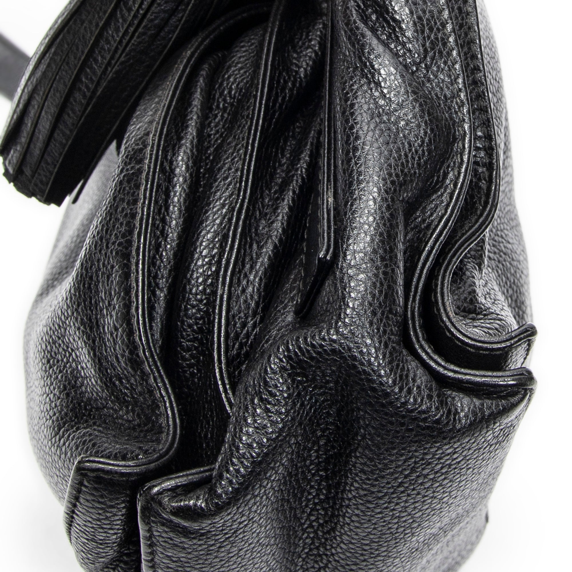 Shoulder Bag Medium Tassel Flamenco Black Grained Calfskin Leather