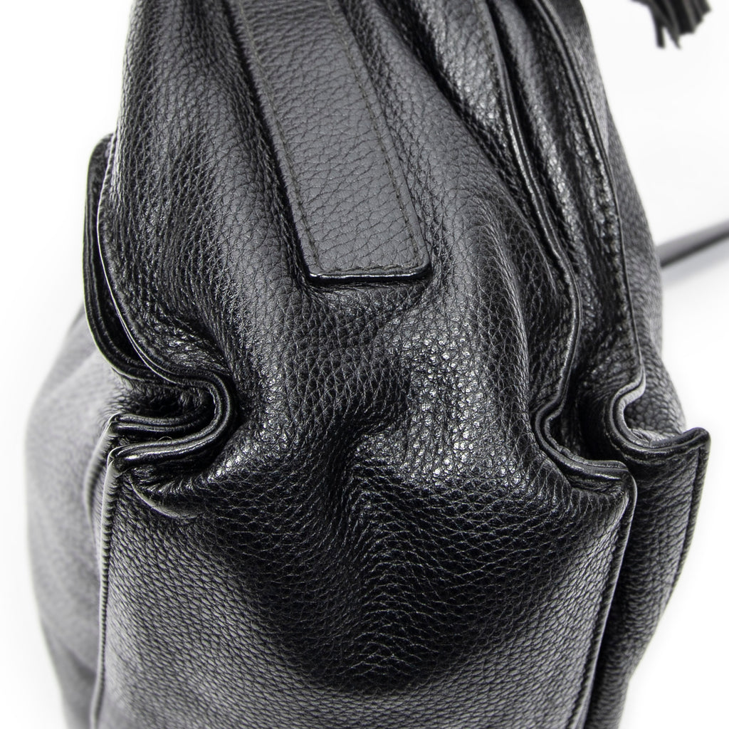 Shoulder Bag Medium Tassel Flamenco Black Grained Calfskin Leather