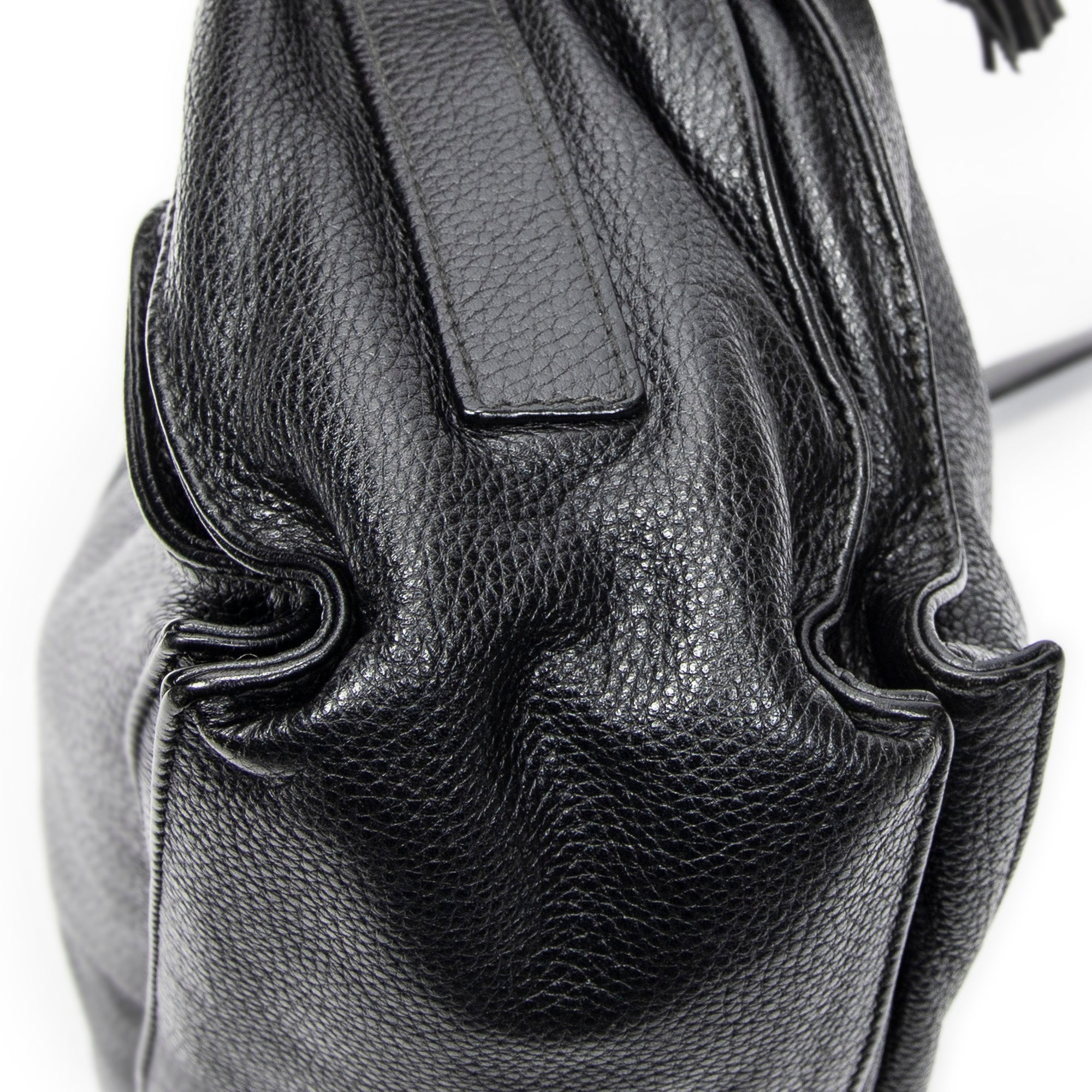 Shoulder Bag Medium Tassel Flamenco Black Grained Calfskin Leather