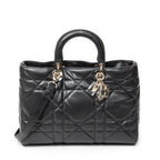 Shoulder Bag Large Lady D-Sire Black Macrocannage Leather