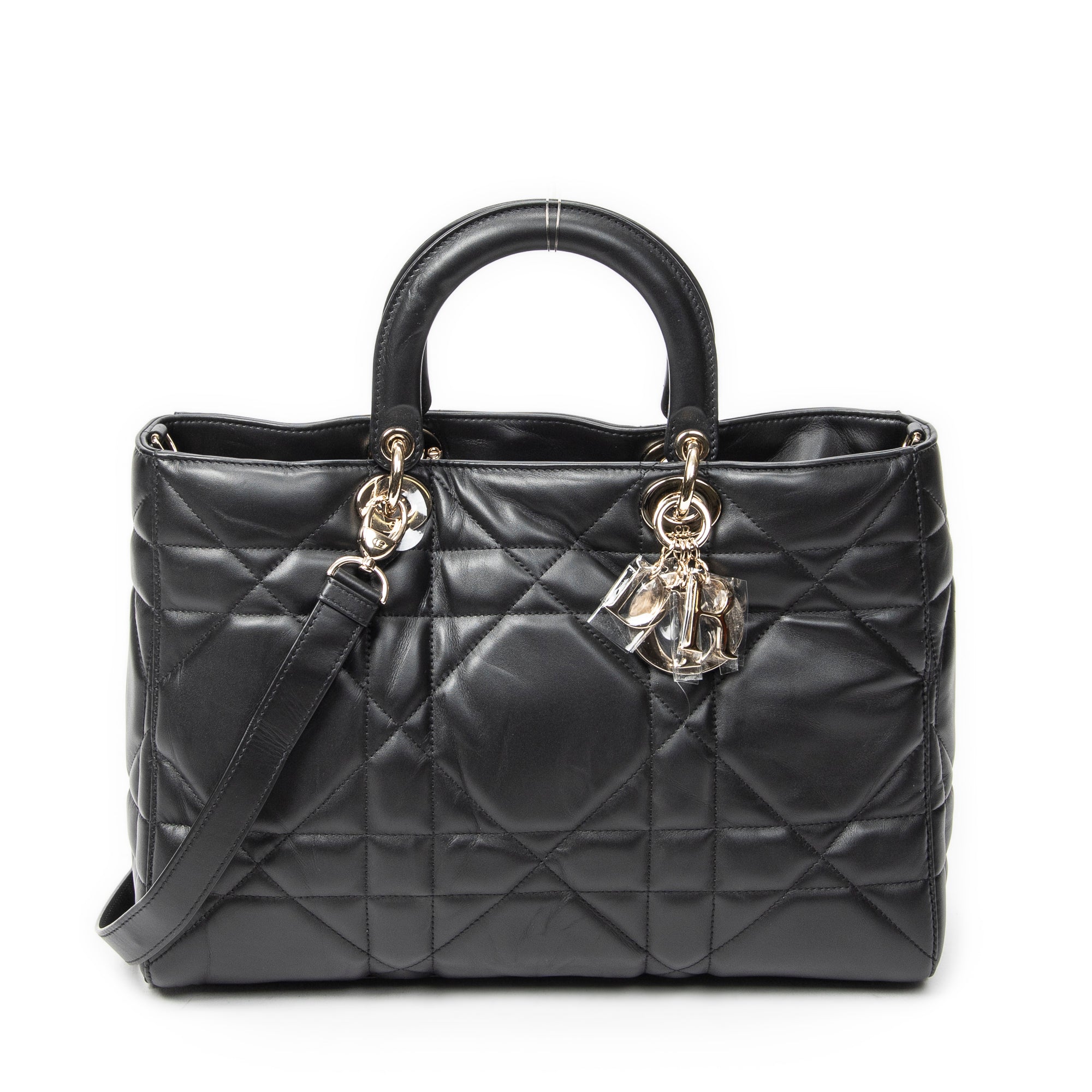 Shoulder Bag Large Lady D-Sire Black Macrocannage Leather