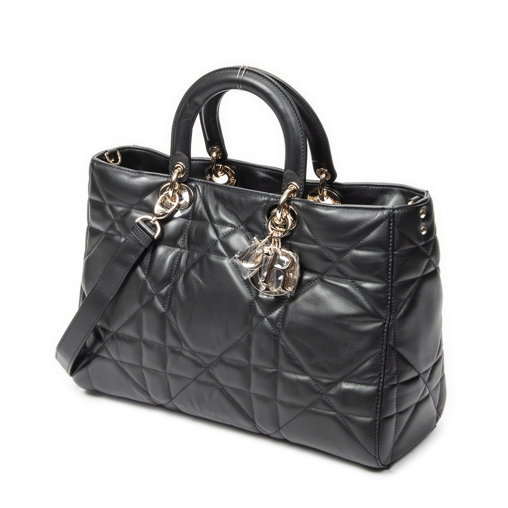 Shoulder Bag Large Lady D-Sire Black Macrocannage Leather