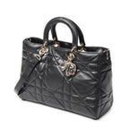 Shoulder Bag Large Lady D-Sire Black Macrocannage Leather