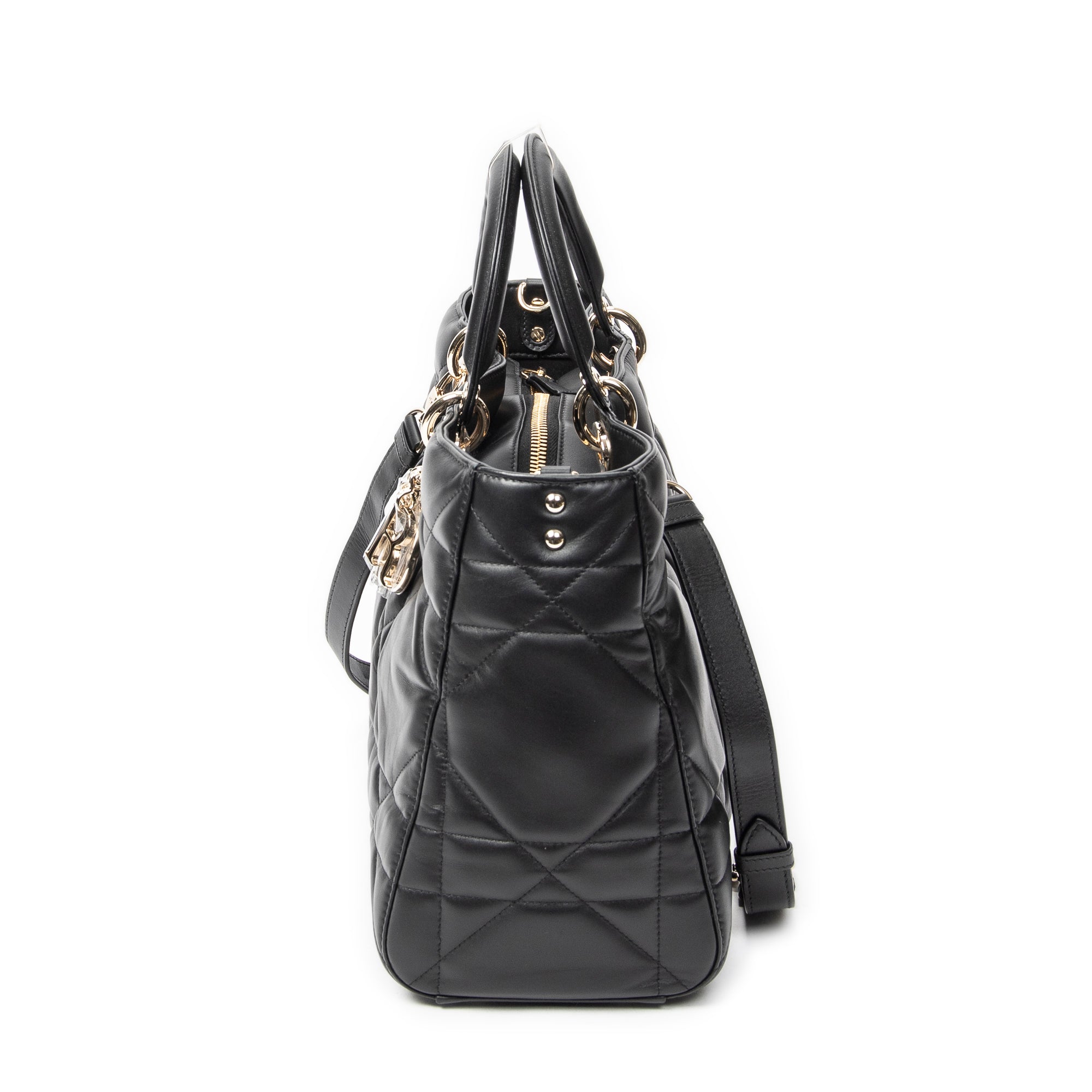 Shoulder Bag Large Lady D-Sire Black Macrocannage Leather