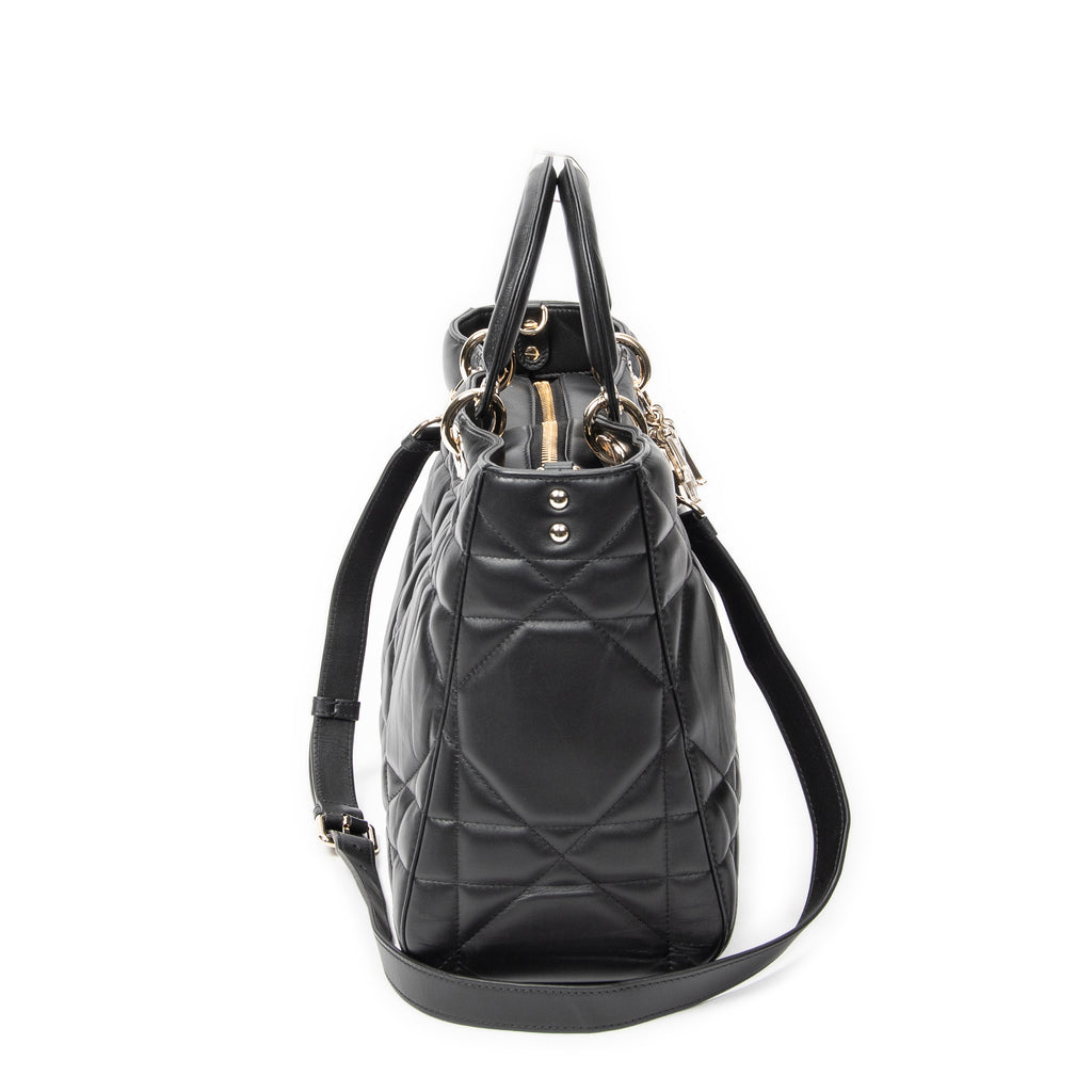 Shoulder Bag Large Lady D-Sire Black Macrocannage Leather