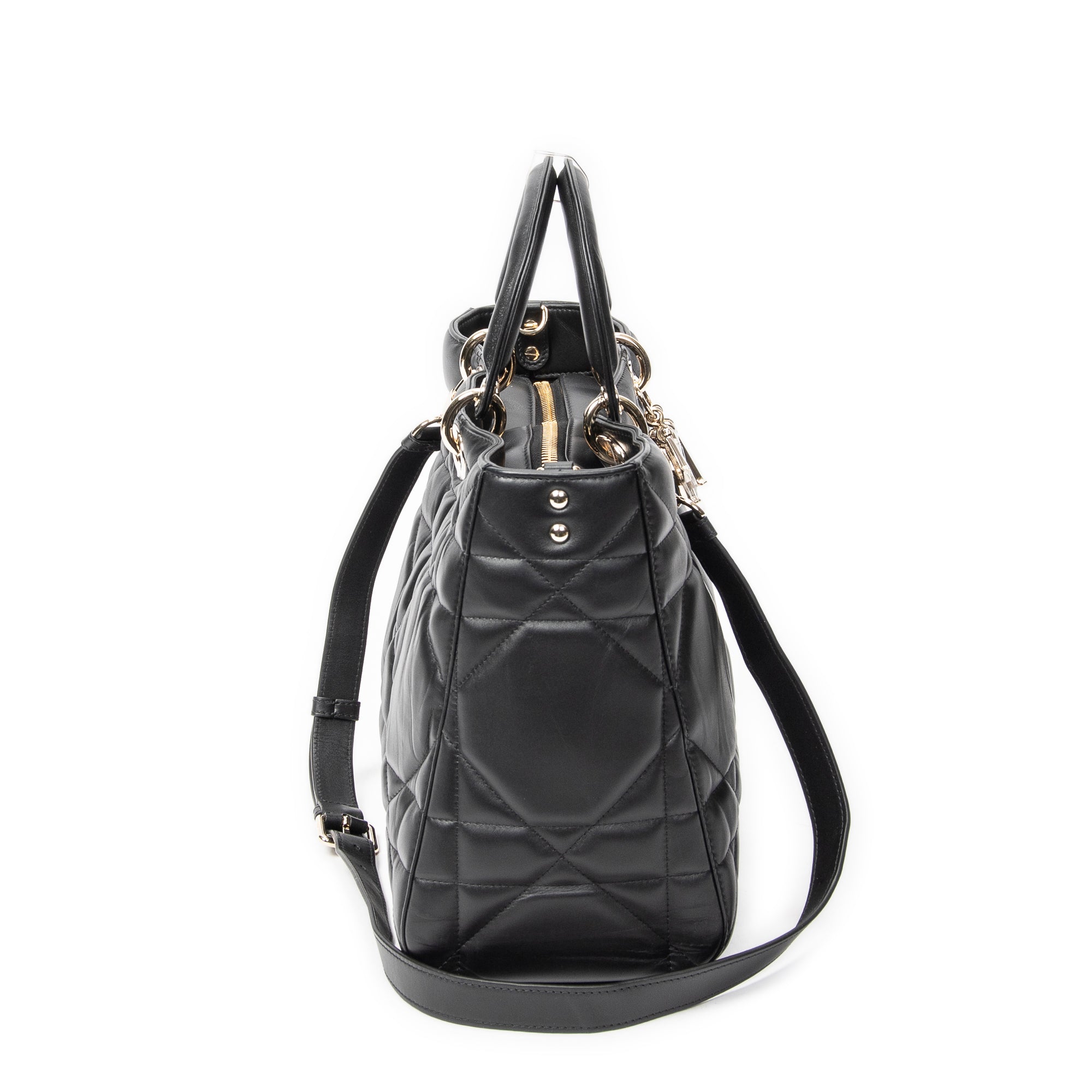 Shoulder Bag Large Lady D-Sire Black Macrocannage Leather