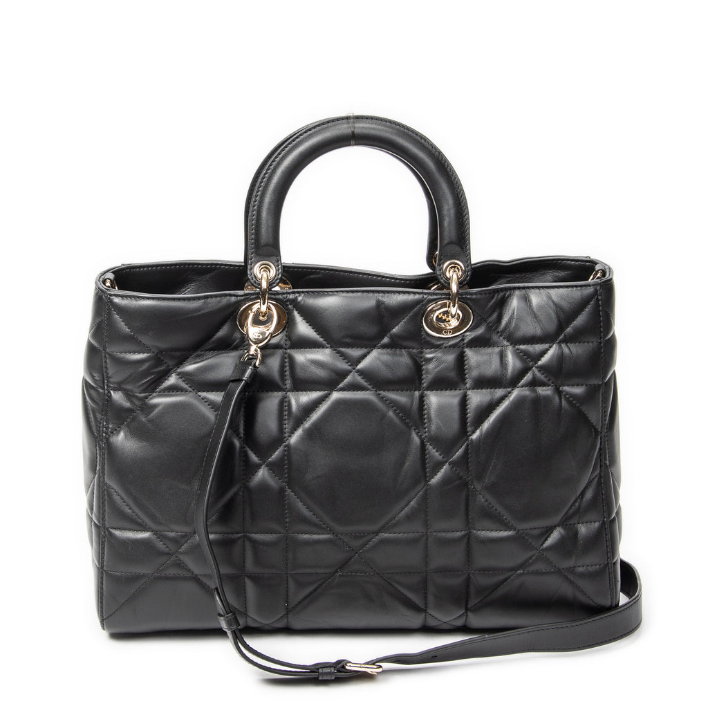 Shoulder Bag Large Lady D-Sire Black Macrocannage Leather