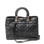 Shoulder Bag Large Lady D-Sire Black Macrocannage Leather