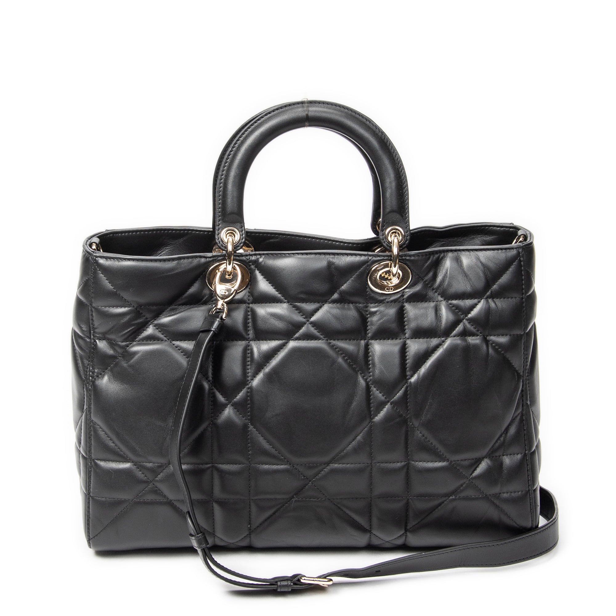 Shoulder Bag Large Lady D-Sire Black Macrocannage Leather