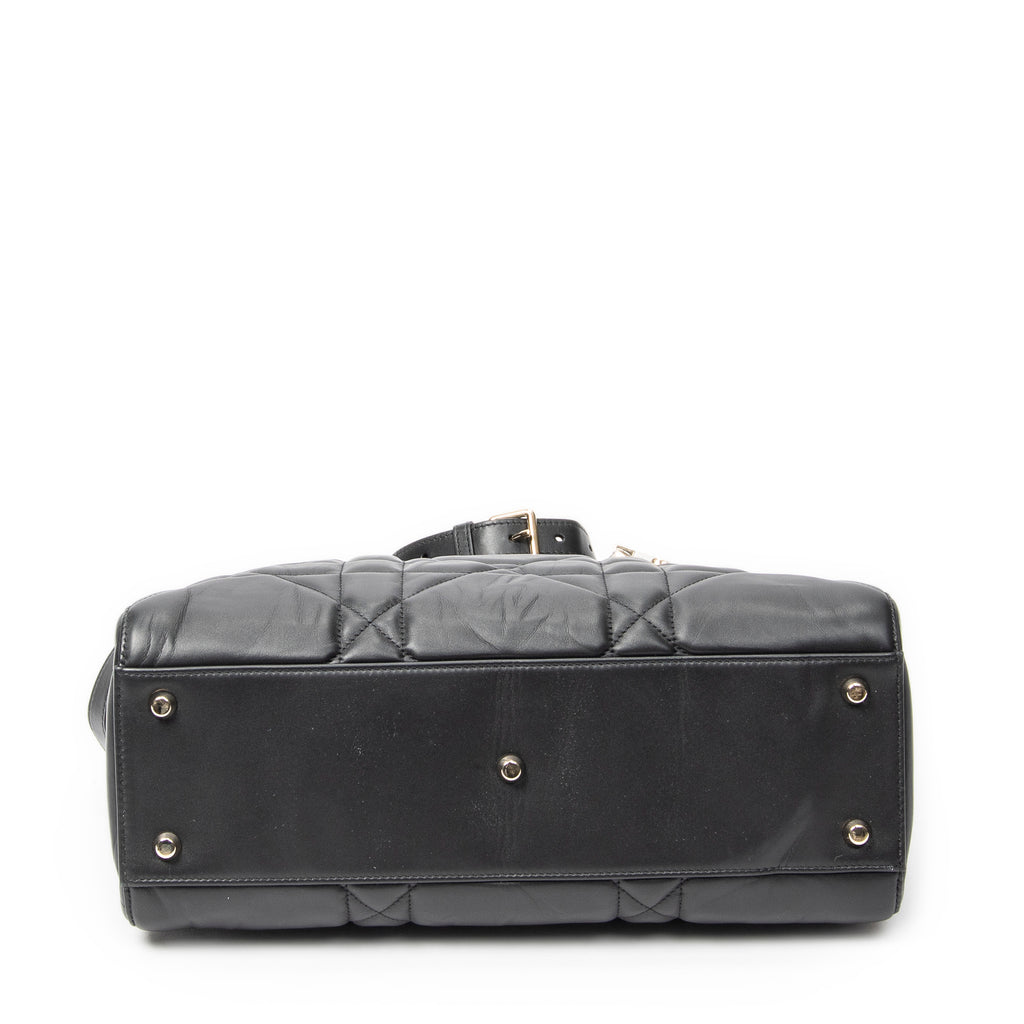 Shoulder Bag Large Lady D-Sire Black Macrocannage Leather