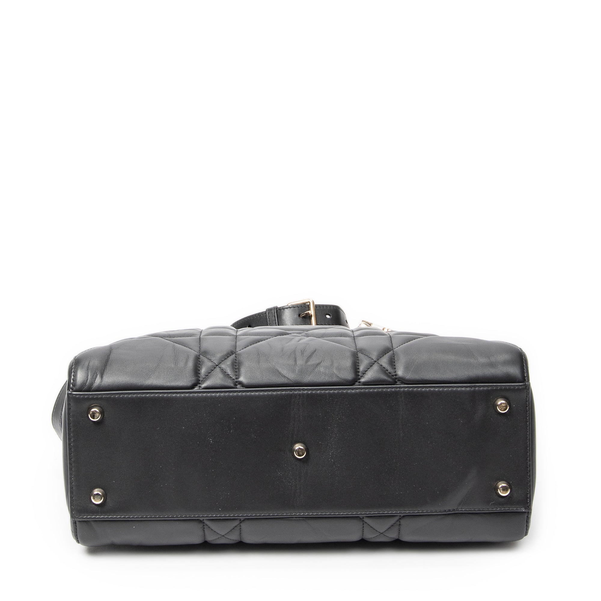 Shoulder Bag Large Lady D-Sire Black Macrocannage Leather
