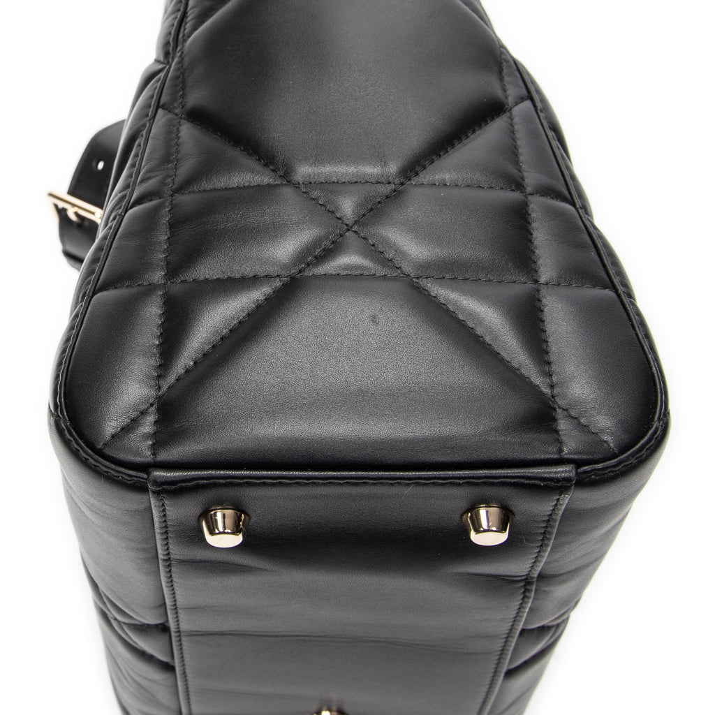 Shoulder Bag Large Lady D-Sire Black Macrocannage Leather
