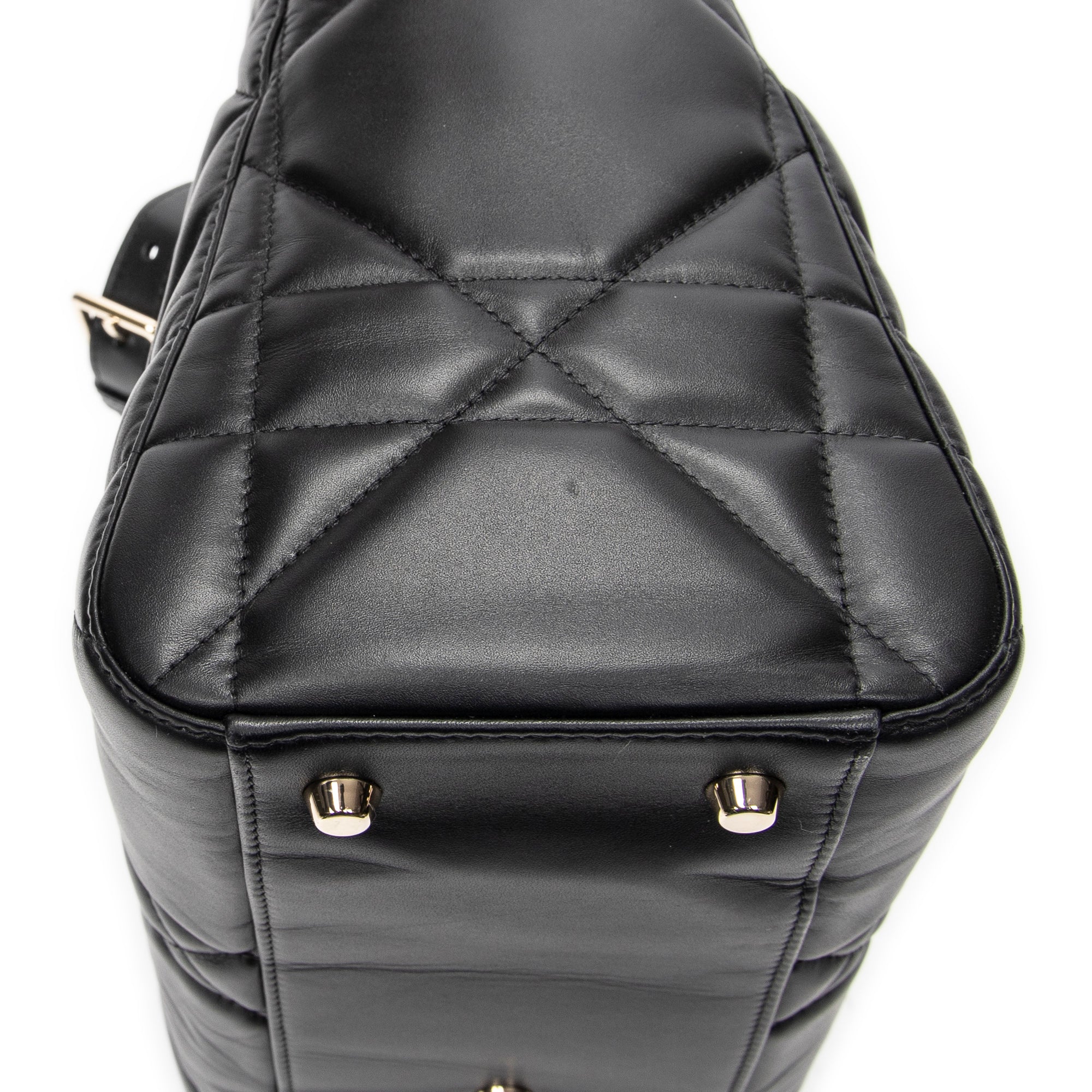 Shoulder Bag Large Lady D-Sire Black Macrocannage Leather