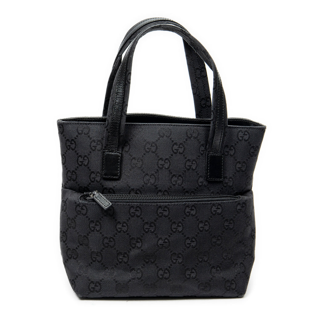 Handbag Mini Front Pocket Tote Black Monogrammed Canvas