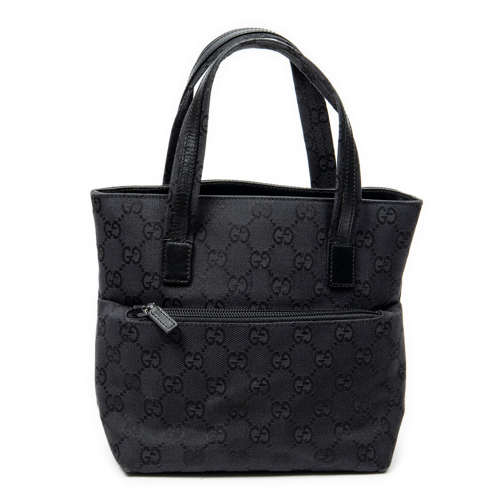 Handbag Mini Front Pocket Tote Black Monogrammed Canvas