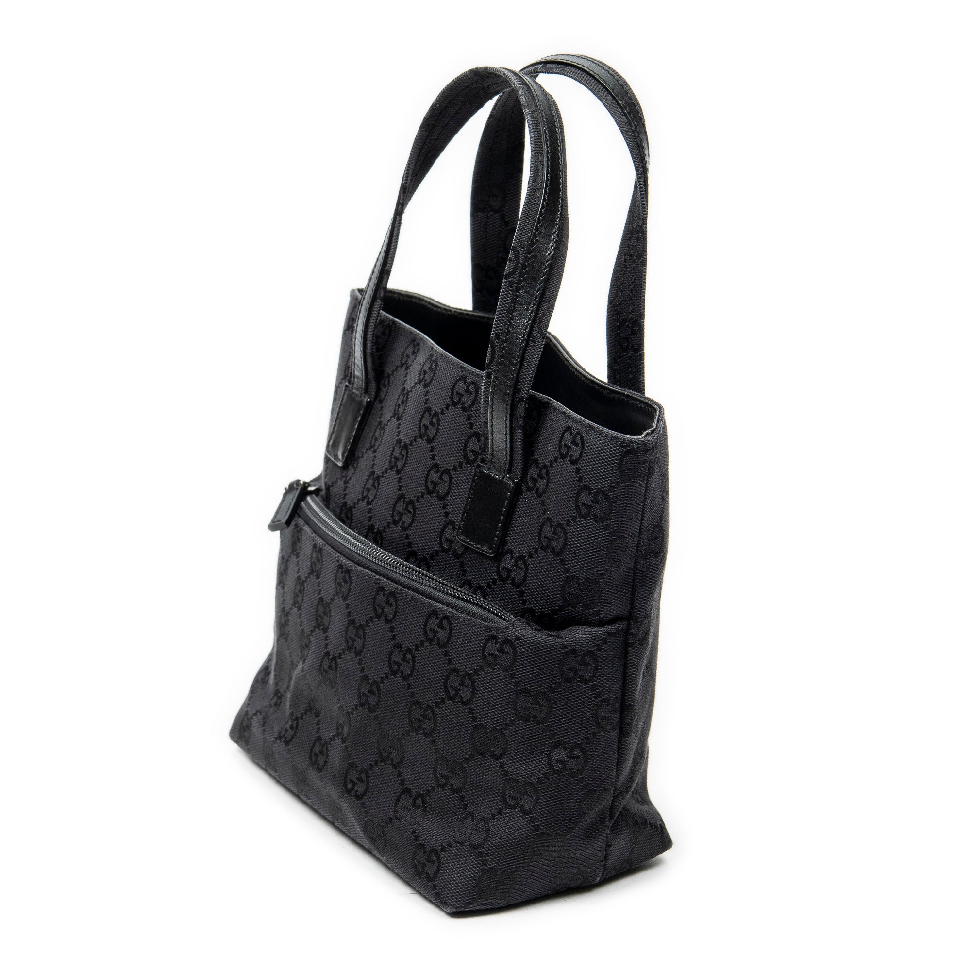 Handbag Mini Front Pocket Tote Black Monogrammed Canvas
