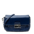 Shoulder Bag Small Sound Chain Flap Navy Nappa Gaufre Leather