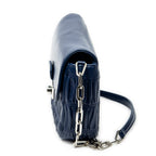 Shoulder Bag Small Sound Chain Flap Navy Nappa Gaufre Leather