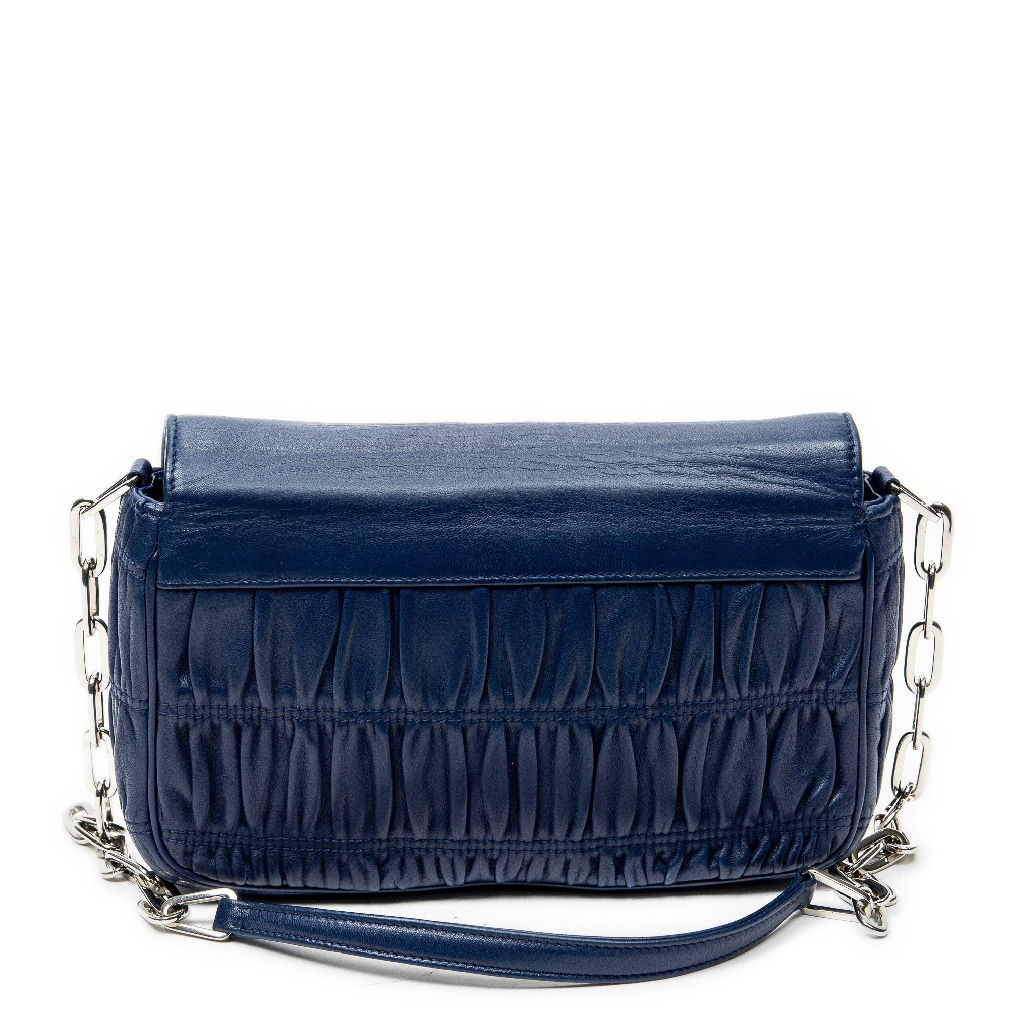 Shoulder Bag Small Sound Chain Flap Navy Nappa Gaufre Leather
