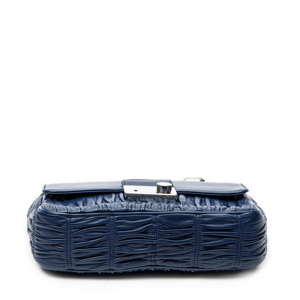 Shoulder Bag Small Sound Chain Flap Navy Nappa Gaufre Leather