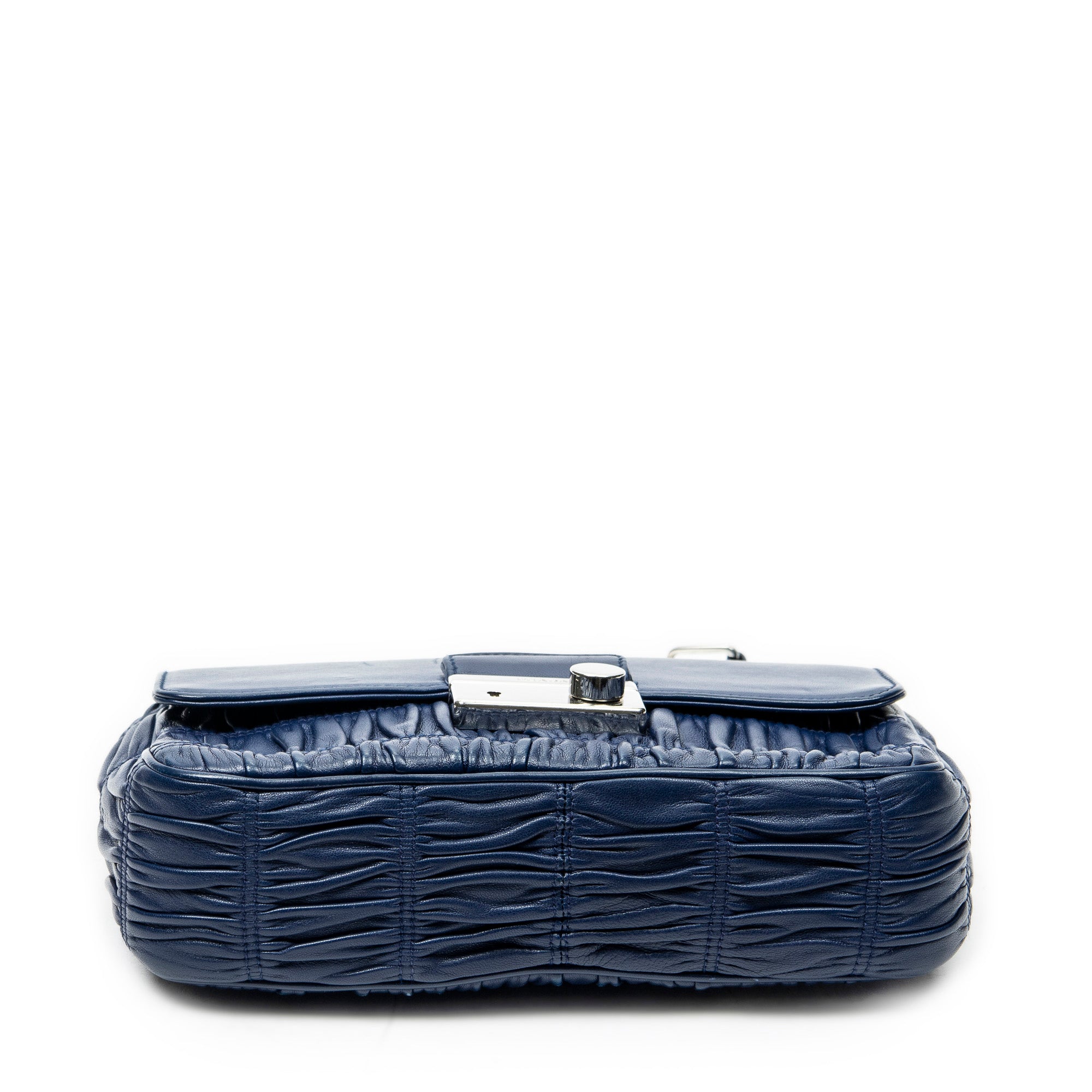 Shoulder Bag Small Sound Chain Flap Navy Nappa Gaufre Leather