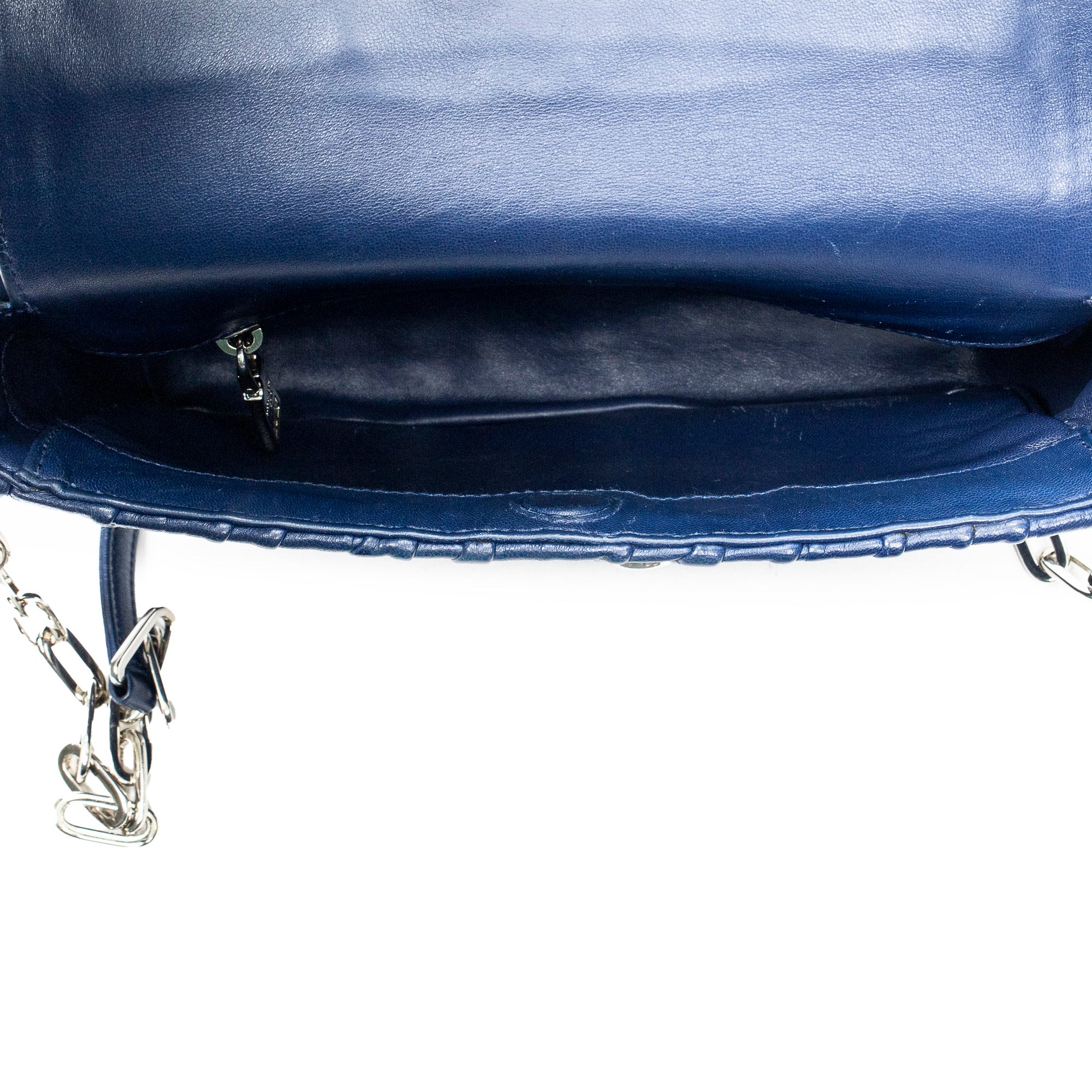 Shoulder Bag Small Sound Chain Flap Navy Nappa Gaufre Leather