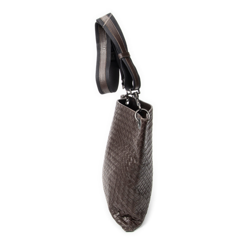 Shoulder Bag Flat Messenger Dark Brown Intrecciato Leather