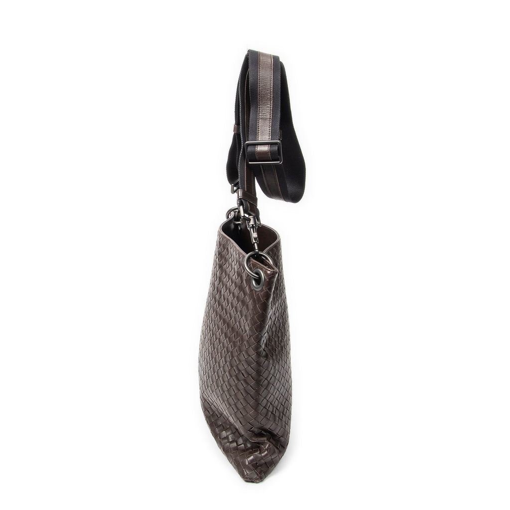 Shoulder Bag Flat Messenger Dark Brown Intrecciato Leather