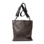Shoulder Bag Flat Messenger Dark Brown Intrecciato Leather