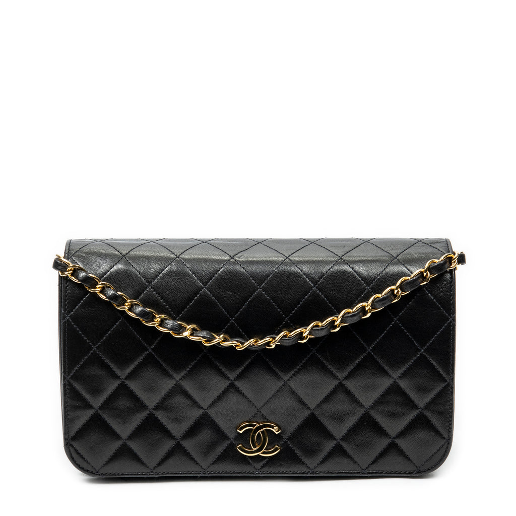 Shoulder Bag Vintage Mademoiselle Full Flap Black Quilted Lambskin Leather