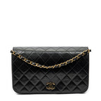 Shoulder Bag Vintage Mademoiselle Full Flap Black Quilted Lambskin Leather