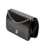 Shoulder Bag Vintage Mademoiselle Full Flap Black Quilted Lambskin Leather