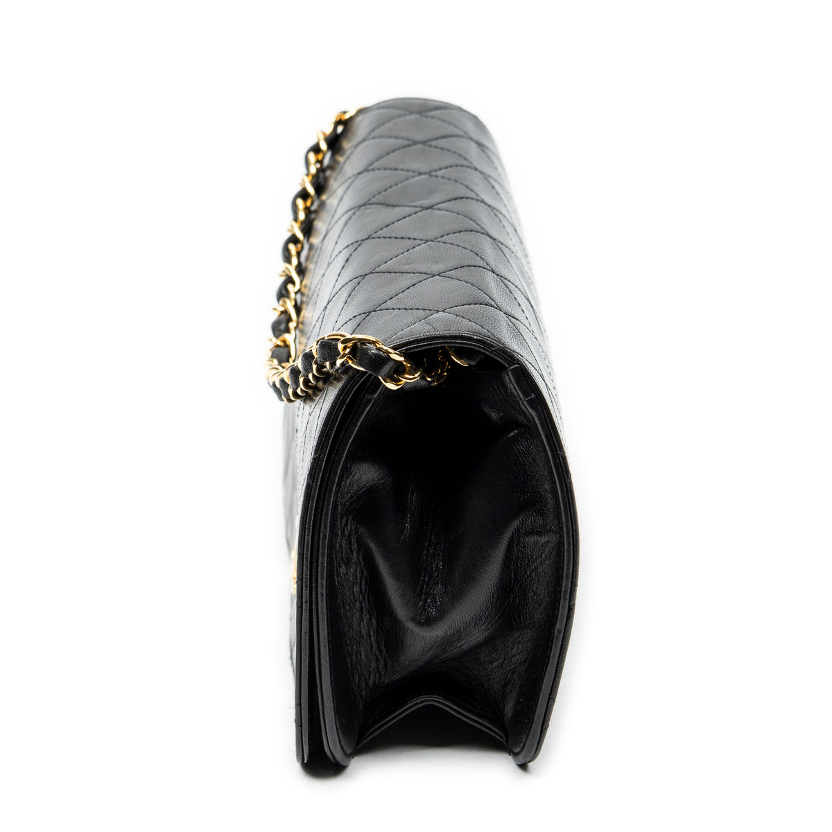 Shoulder Bag Vintage Mademoiselle Full Flap Black Quilted Lambskin Leather